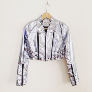 Stylestalker Metallic Cropped Moto Jacket